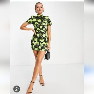 ASOS Neon Green Floral Mini Dress